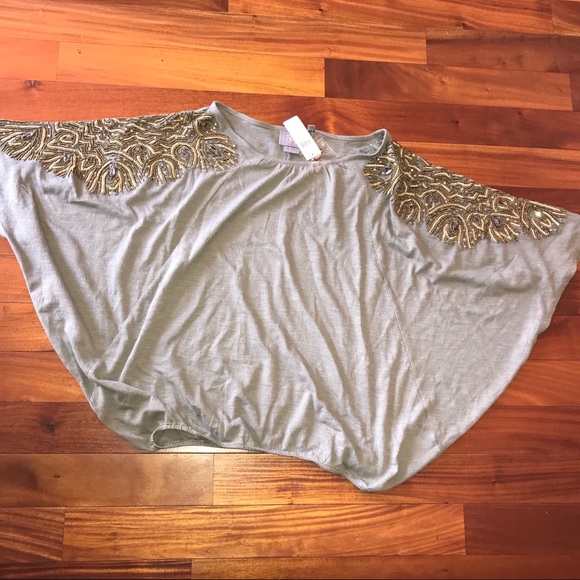 Anthropologie Tops - Grey beaded blouse